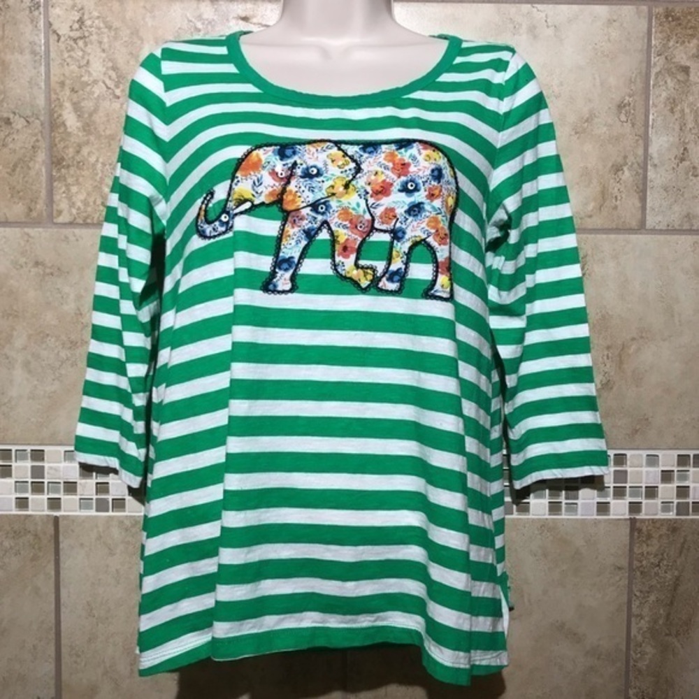 Crown & Ivy Striped Elephant Tee M